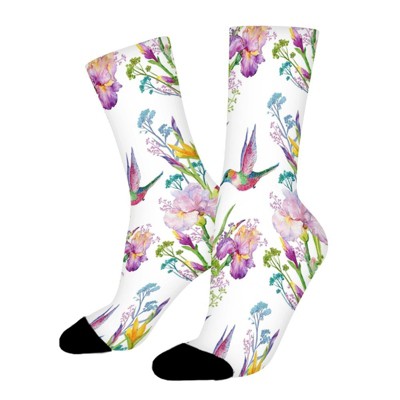 Bird-And-Flower- Women Printed Crew Socks Funny Funky Socks Soft Polyester Novelty Gifts for Artists Men