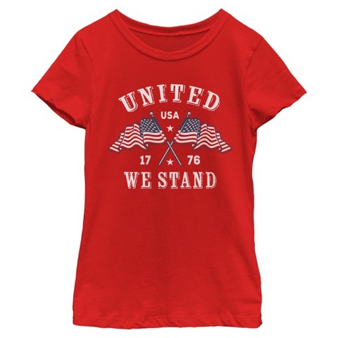 LOST GODS Girls Lost Gods We Stand Patriotic Flags T Shirt - Red - Medium