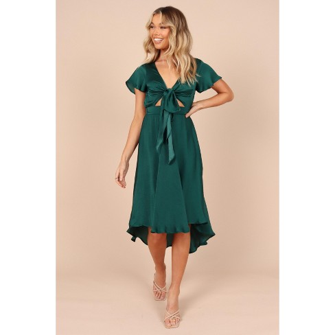 Petal crepe store wrap ruffle dress