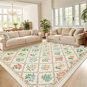 2x6 FT Modern Washable Area Rug for Living Room, Floral Trellis Carpet Rug with Non Slip Backing, Low Pile Stain Resistant Floor Rug for Dorm, - 1 of 4