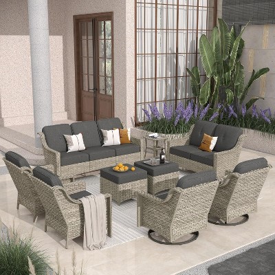 XIZZI OUTDOOR SWIVEL ROCKER SETS: 3-PC Rocker + Modular Sofa & Fire Pit Options - All-Weather Fabric, 8 Color Choices for Patio, Garden, Poolside