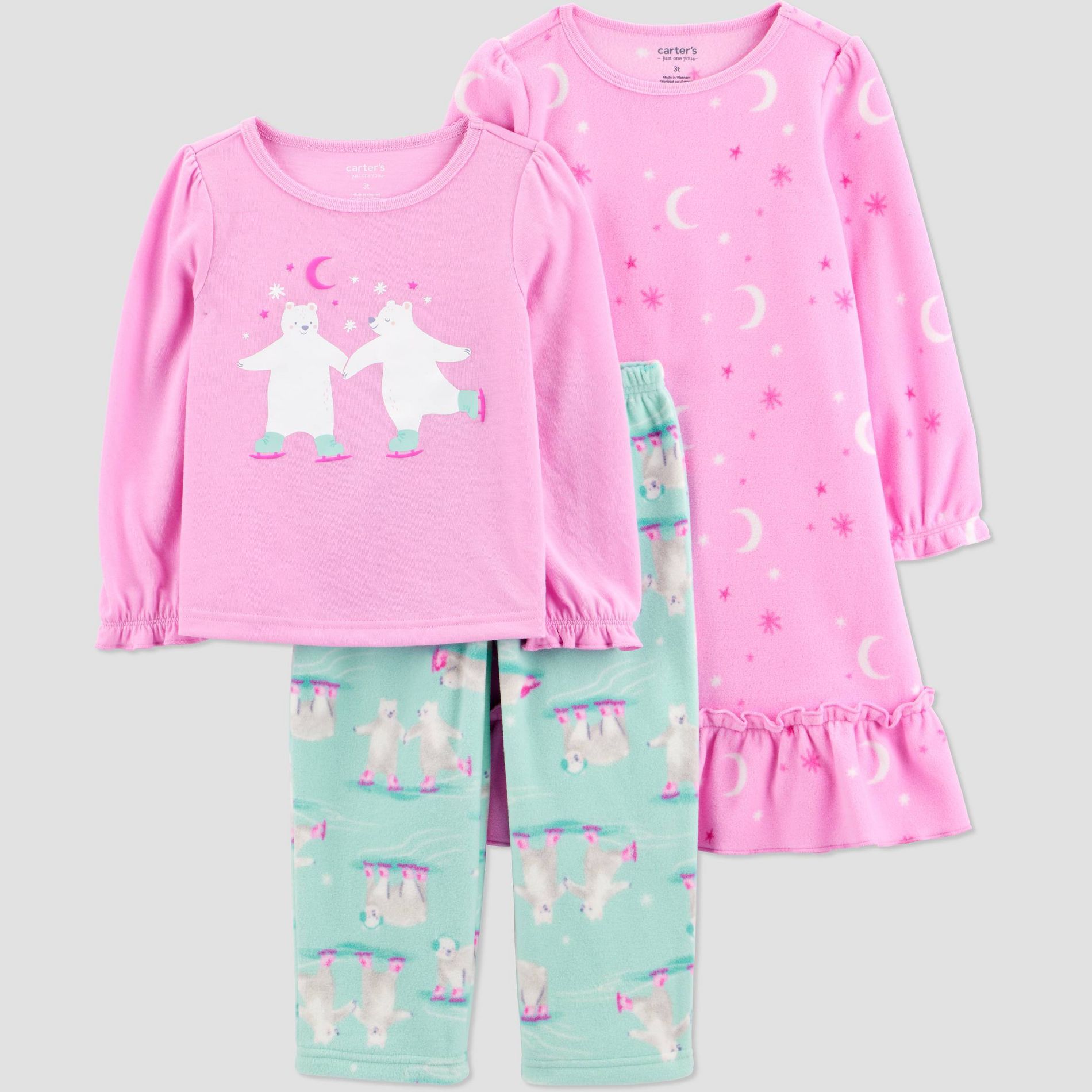 Carter's Just One You® Toddler Girls' 3pc Polar Bear Long Sleeve Poly Fleece Pajama Set - Pink/Blue 5T