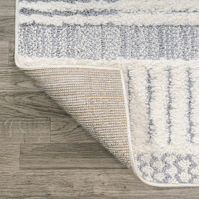 Gray and Cream Geometric High-Low Shag Area Rug