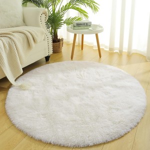 5ft Round Fluffy Area Rug, Soft Shaggy Circle Carpet for Bedroom, Kids Girls Boys Room - 1 of 4