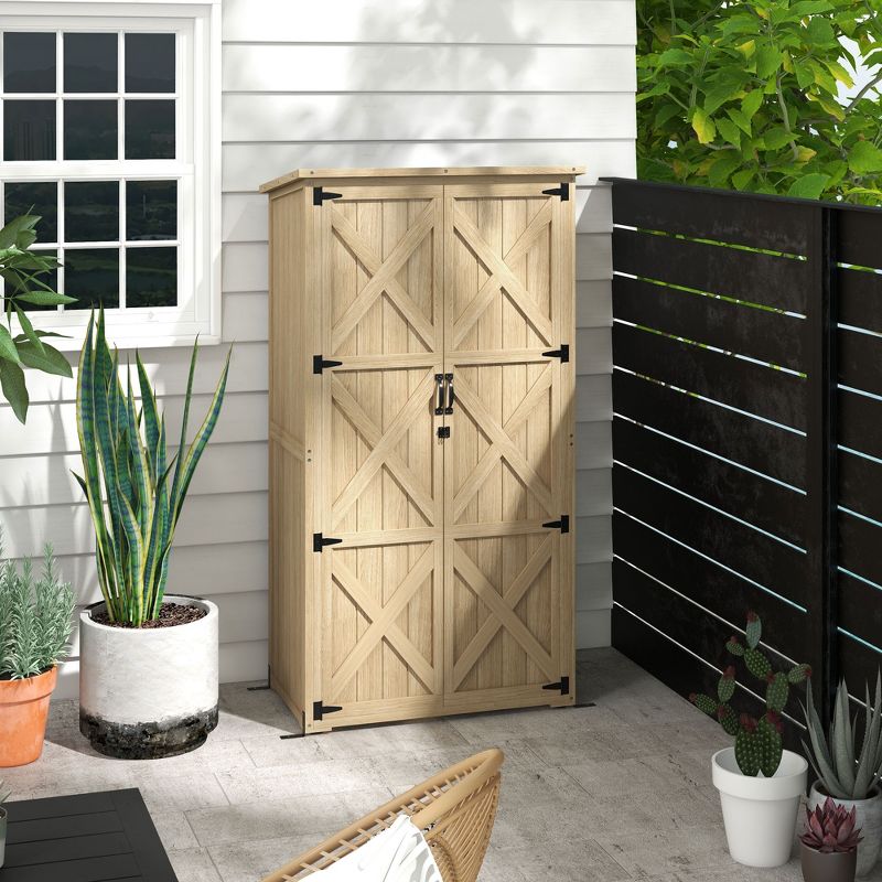 Outsunny Outdoor Storage Cabinet, Wooden Garden Storage Shed with Waterproof Asphalt Roof, 3 of 7