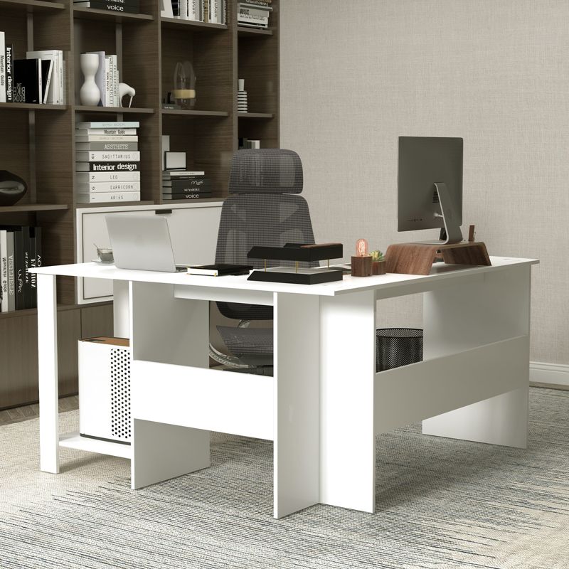 Tangkula Large L-shaped Computer Desk Modern Home Office Writing Desk Workstation with 2 Cable Holes & 2 Storage Shelves, 3 of 11