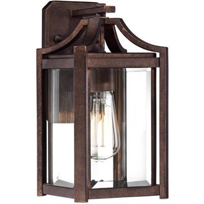 Franklin Iron Works Rustic Farmhouse Outdoor Wall Light Fixture Bronze 12 1/2" Clear Beveled Glass Panel for Exterior House Porch