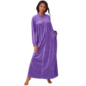 Only Necessities Smocked Velour Long Robe - 1 of 4