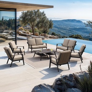 PURPLE LEAF  Rattan Outdoor Patio Furniture Set with Thick Cushion Heavy-Duty Metal Patio Conversation Sets for Backyards Gardens Poolside Porch - 1 of 4