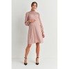 Hello Miz Women's Smocked Neck Long Sleeve Textured Dot Maternity Dress - 4 of 4