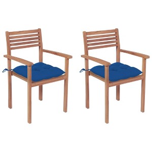 vidaXL Patio Chairs 2 pcs with Blue Cushions Solid Teak Wood - 1 of 4