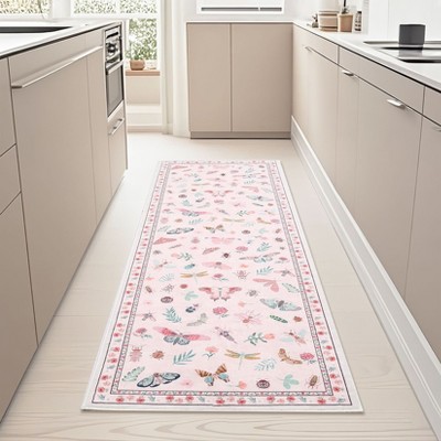 Rugs for Living Room, Floral Insect Botanical Area Rug, Soft Washable Non Slip Low Pile Rug Bedroom Home Decor
