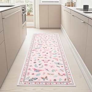 Rugs for Living Room, Floral Insect Botanical Area Rug, Soft Washable Non Slip Low Pile Rug Bedroom Home Decor - 1 of 4