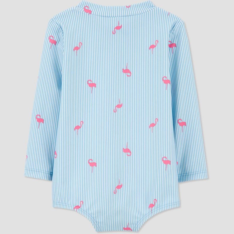 Carter's Just One You®️ Baby Girls' Long Sleeve Striped Flamingo Printed One Piece Swimsuit - Blue, 3 of 6