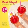 4E's Novelty 100 Pink Heart Straws - Heart Shaped Straws, Plastic Straws Individually Wrapped, Cute Disposable Straws - 2 of 4