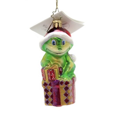 Christopher Radko 3.75" Ribbits And Bows Frog Santa Christmas  -  Tree Ornaments