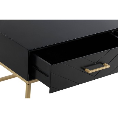 Modern Rectangular Black and Gold Coffee Table with Storage