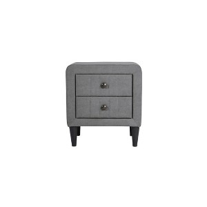 Poundex,2-Drawer Brushed Linen Fabric Upholstered Nightstand - 1 of 4