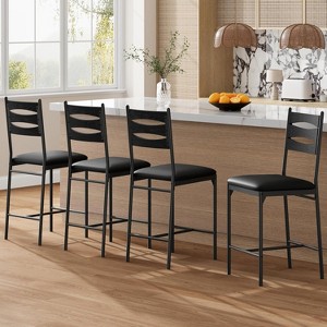 Bar Stools Set of 2, Wooden Barstools with Back & Footrest & Thick Cushion, Counter Height Bar Stools for Kitchen Island - 1 of 4
