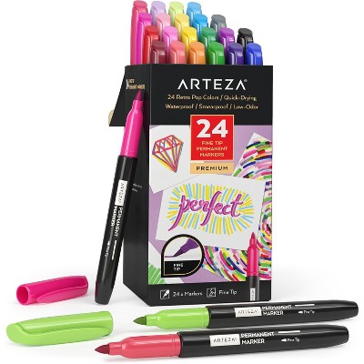 Arteza Set of 24 Permanent Markers Retro Pop, Assorted Colors, Acrylic Fine nib, (ARTZ-4410)