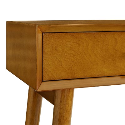 Mid-Century Acorn Brown Wood Console Table with Storage