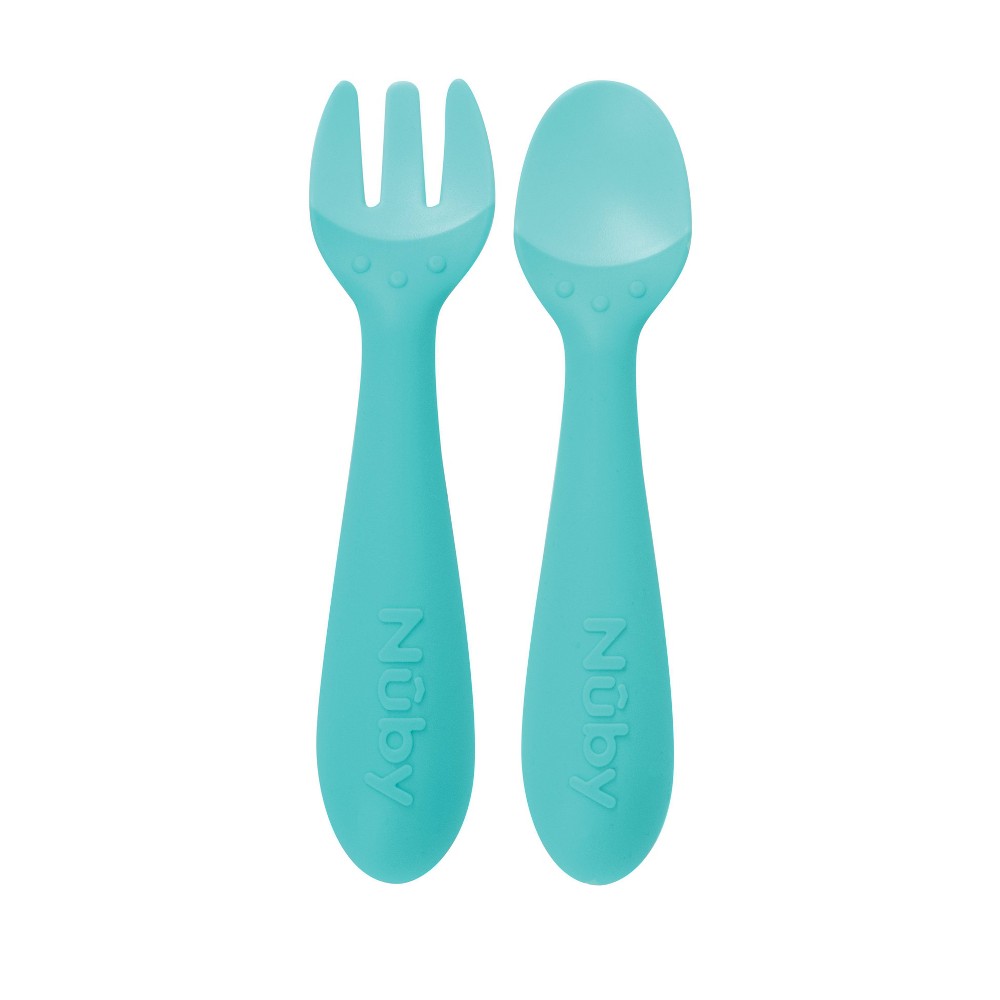 Photos - Other Appliances Nuby Fork and Spoon Set with Hilt - Aqua 