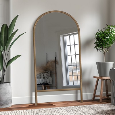 SpassWay Solid Wood Full Length Mirror Arch Accent Wall Mirror Novelty Cheval Mirror Black/Brown
