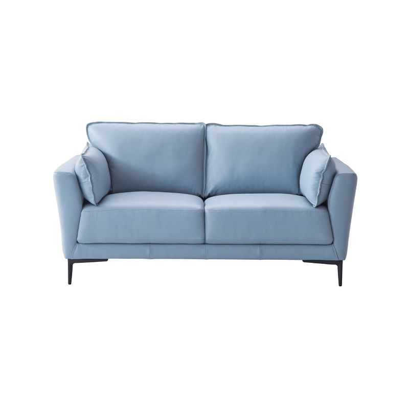 68&#34; Mesut Sofa Light Blue Top Grain Leather and Black Finish - Acme Furniture, 4 of 5