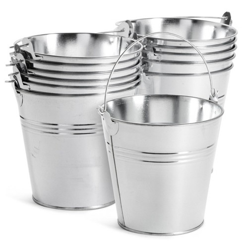 Juvale 12 Pack Galvanized Metal Buckets with Handles for Party Decorations, Small Tin Pails (4.7 in)
