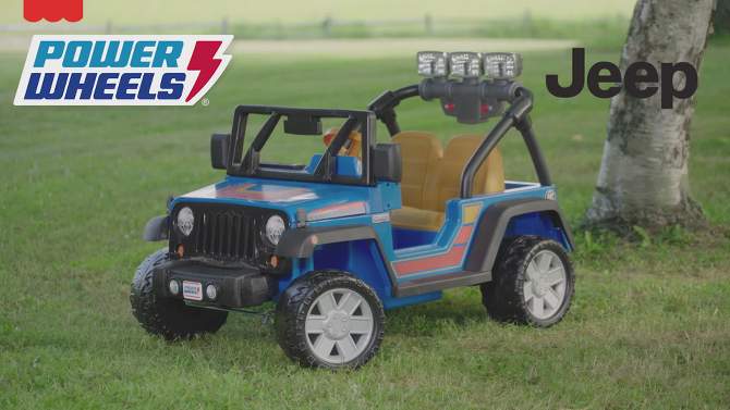 Fisher-Price Power Wheels 2 Seater Battery Operated Retro Jeep Wrangler Ride On Vehicle Toy Car with Working Lights, Pretend Radio, and Storage, 2 of 8, play video