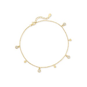 Ross-Simons Italian .50 ct. t.w. Bezel-Set CZ and 18kt Gold Over Sterling Bead Station Anklet Size 9 - 1 of 3