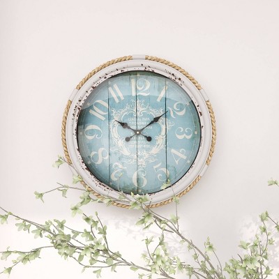 17" Blue Metal Rope Accent Nautical Wall Clock