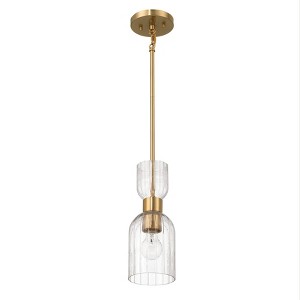 Robert Stevenson Lighting Josephine Mid-Century Modern Metal and Clear Ribbed Glass Ceiling Light Brushed Gold - 1 of 4