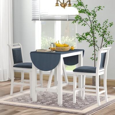 VYNXARIA 3-Piece Wood Drop Leaf Breakfast Nook Dining Table Set with 2 X-back Chairs for Small Places,