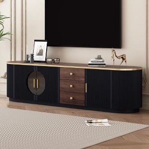 Sapphtopaz Modern Fluted TV Stand for TVs Up to 80" with 3 Drawers & 2 Cabinets TV Entertainment Center with Gold Metal Handles for Living Room - 1 of 4