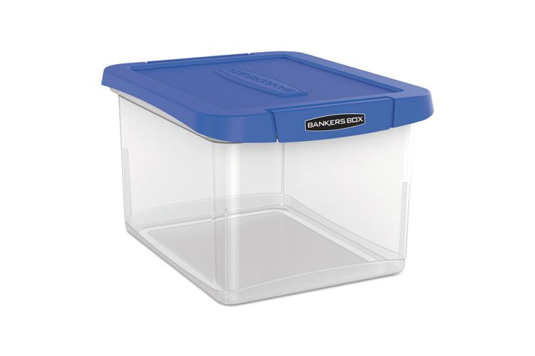 Bankers Box Heavy Duty Plastic File Storage, Letter/Legal Files, 14" x 17.38" x 10.5", Clear/Blue, 4 of 7