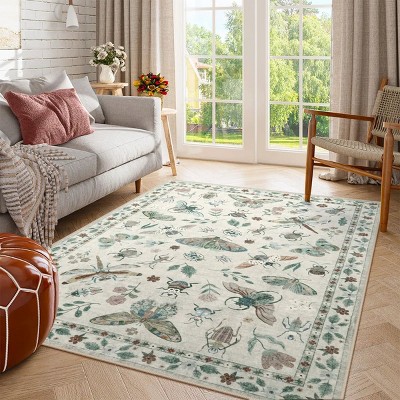 Lahome Machine Washable Back to College Series Animal Life Insects Area Rug - Nature-Inspired Carpet for Living Room, School, Bedroom, or Entryway