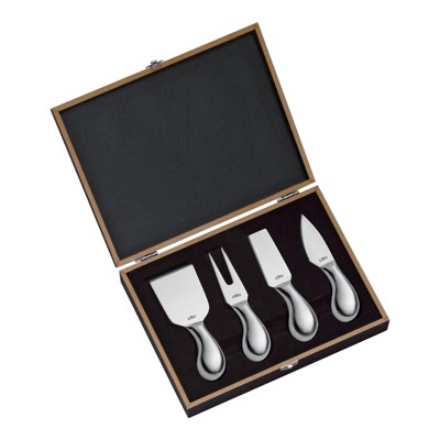 Cilio "Piave", Cheese Knife Set w/ wooden storage box, 5", Stainless steel