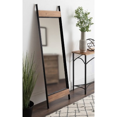Rustic Brown Full Length Wood and Metal Leaner Mirror