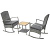 Outsunny 3 Pieces Outdoor PE Rattan Rocking Chair Set, Patio Wicker Recliner Rocker Chair with Soft Cushion & Nature Wood Top Coffee Table, for Garden Backyard Porch - 4 of 4