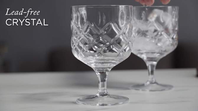 Viski Admiral Stemmed Cocktail Glasses, Faceted Lead-Free Crystal Short Footed Coupes for Bar Carts, 9 Oz, Set of 2, Clear Finish, 2 of 12, play video