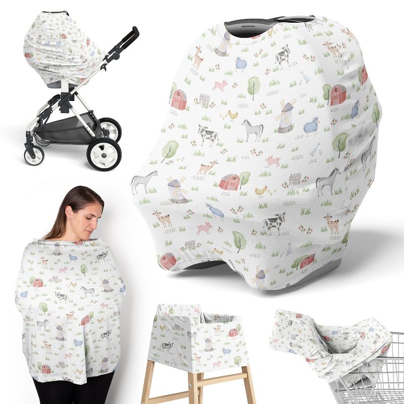 Sweet Jojo Designs Boy or Girl Gender Neutral Unisex 5-in-1 Multi Use Baby Nursing Cover Farm Animals, 1 of 6