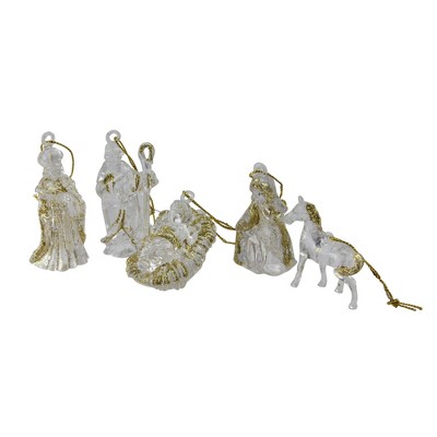 Loi 432ct Baby Jesus, the Manger, the Virgin Mary, Joseph, a King and a Horse - Nativity Christmas Ornament Set 3" - Clear