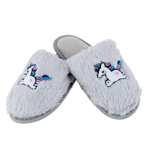 CTM Girl's Fuzzy Unicorn Slide Slippers - 1 of 4