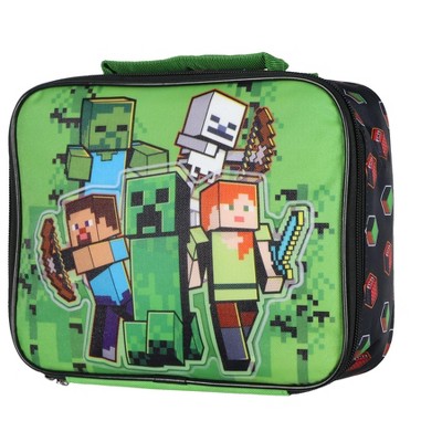 Minecraft Lunch Box Creeper Zombie Skeleton Steve Alex Textured Insulated Snack Tote Bag Multicolored