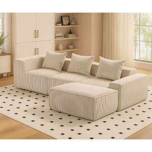 CAVINAS Comfy Corduroy Sofa with 4 Seaters,U Shape Sectional Sofa with All-Compressed Design,Sofa Couch for Living Room Furniture,Orange - 1 of 4