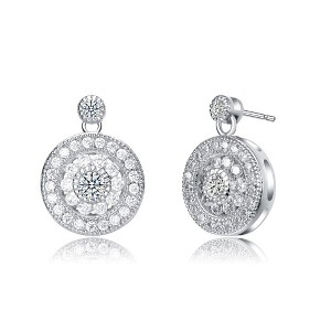 Elegant White Gold-Plated Concentric Halo Medallion Drop Earrings Adorned with Sparkling Cubic Zirconia for a Sophisticated and Radiant Look - 1 of 3