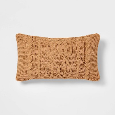 Oversized Chenille Cable Knit Lumbar Throw Pillow Tan - Threshold™