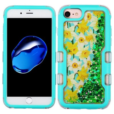 MyBat Quicksand Glitter Spring Daffodils Hybrid Hard Plastic/Soft TPU Rubber Case For Apple iPhone 8 / 7 /  6s / 6 - Green/Teal