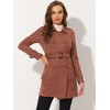 Allegra K Women's Notched Lapel Double Breasted Faux Suede Trench Coat with Belt - 2 of 4